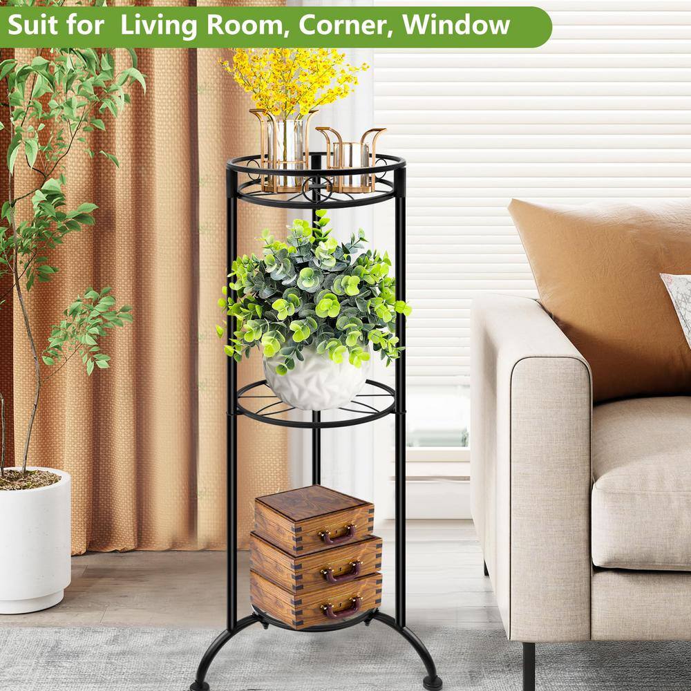 35 in. Black 3 Tier Metal Plant Stand Heavy-Duty Flower Holder NYC59J5