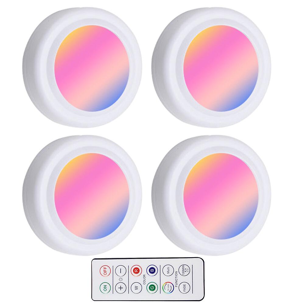 4pcs Puck Lights Led Color Changing Light Rgb Under Cabinet Lights With Remote Controller