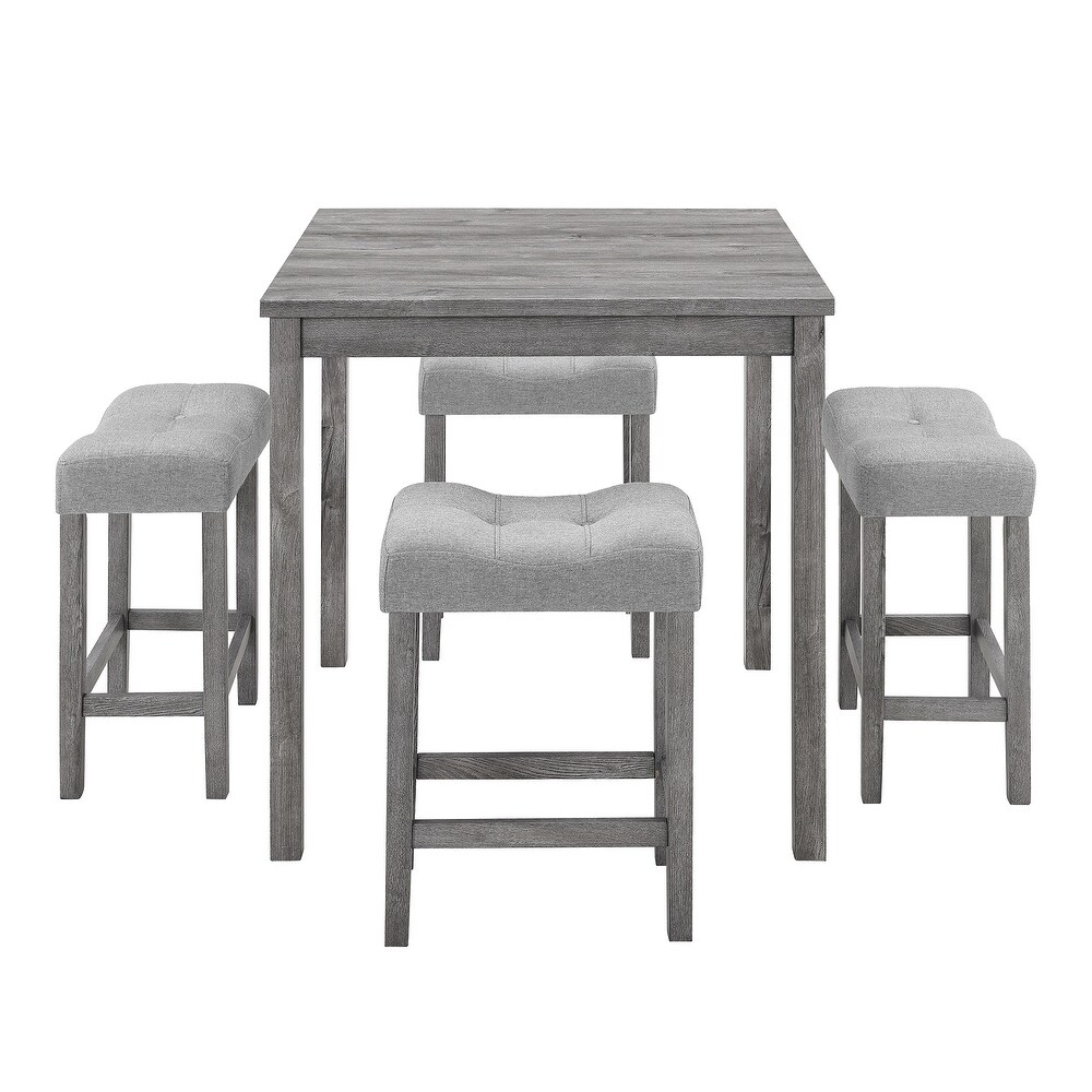 Modern Rustic 5 Pieces Dining Table Set with Counter Height Table and 4 Upholstered Stools Chairs for Kitchen Dining Room