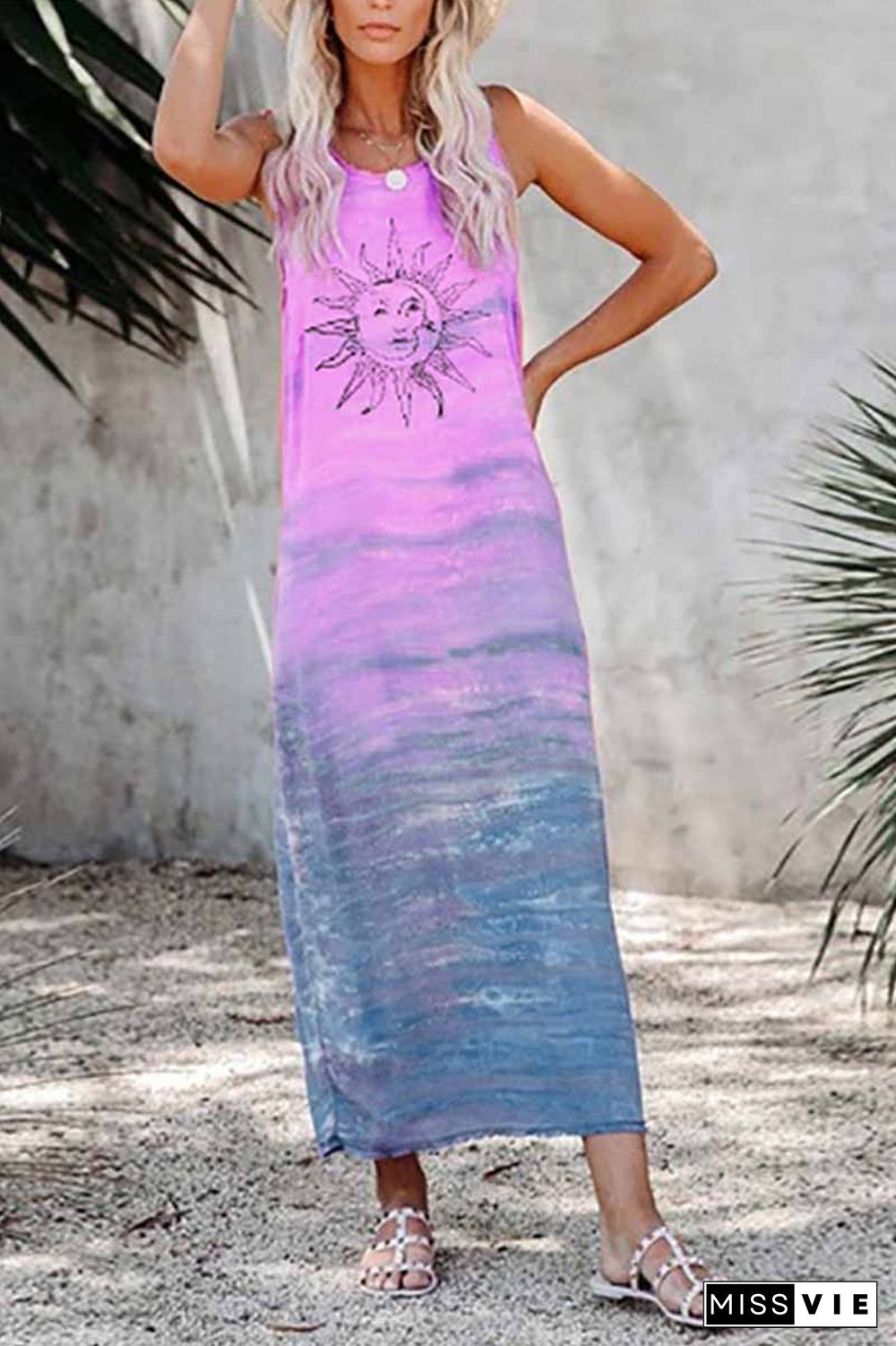 Tie-dye Sun Print Midi Dress