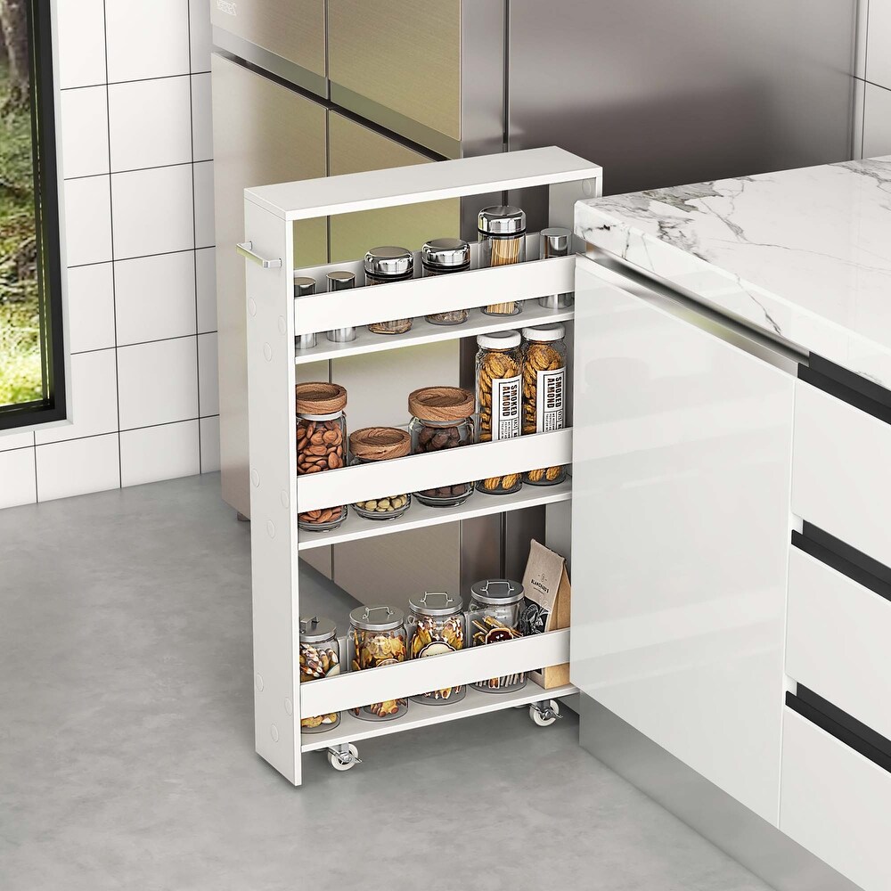 Costway 4 Tier Slim Storage Cart with Open Shelves Rolling Kitchen   See Details