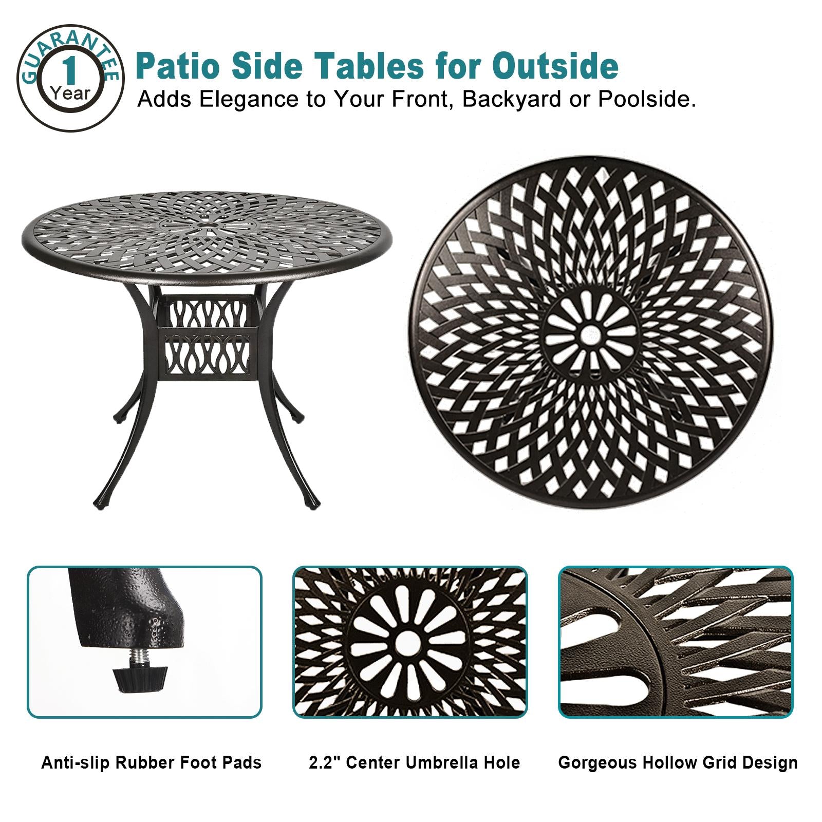 Magic Union 41.34" Outdoor Cast Aluminum Round Dining Table Outside Patio Furniture with Umbrella Hole