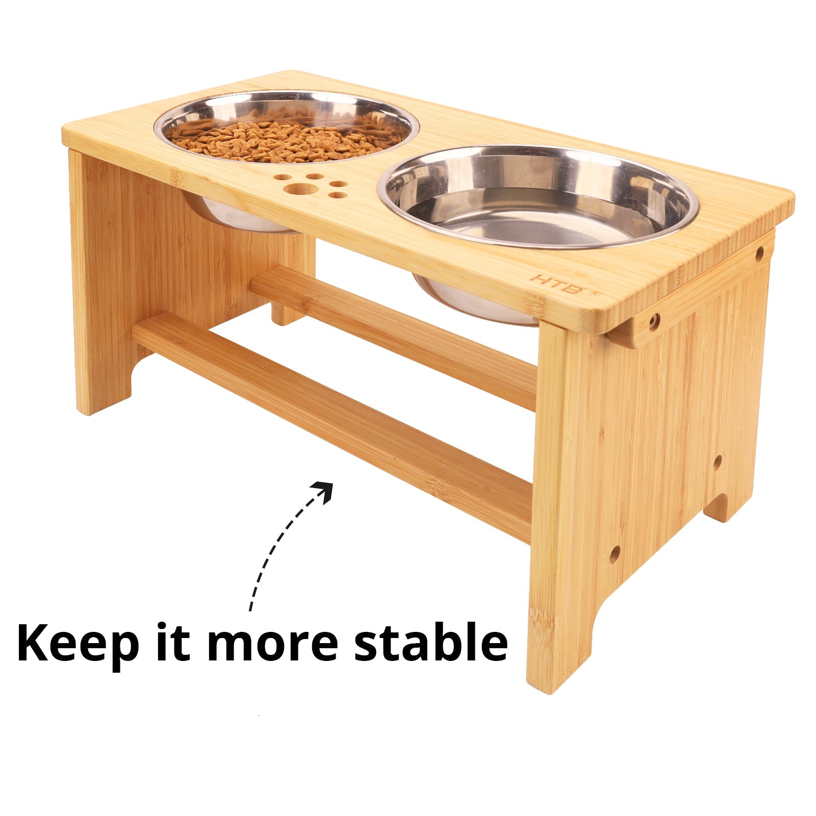 HTB Elevated Dog Bowls Stand with 2 Stainless Steel Bowls