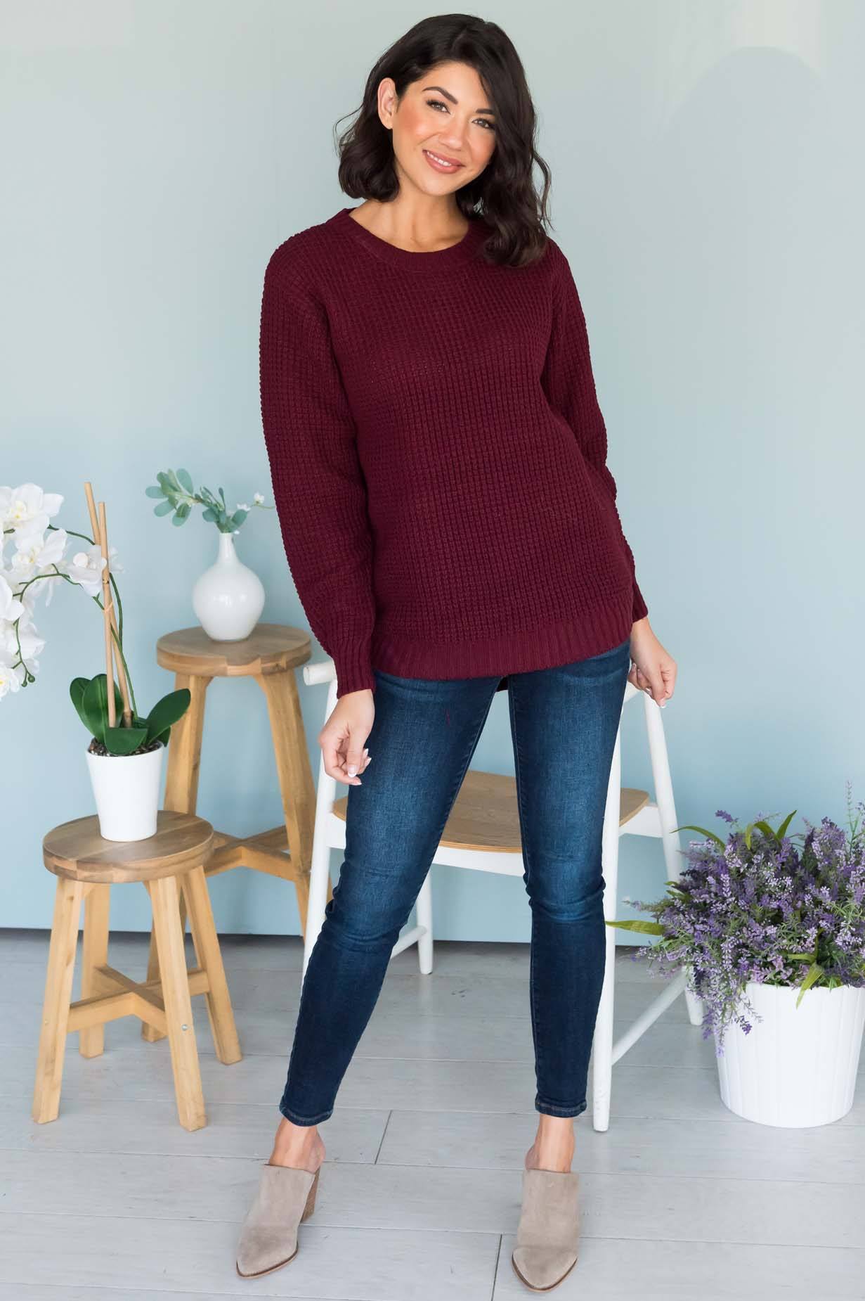 Fall Retreat Rib Stitch Modest Sweater