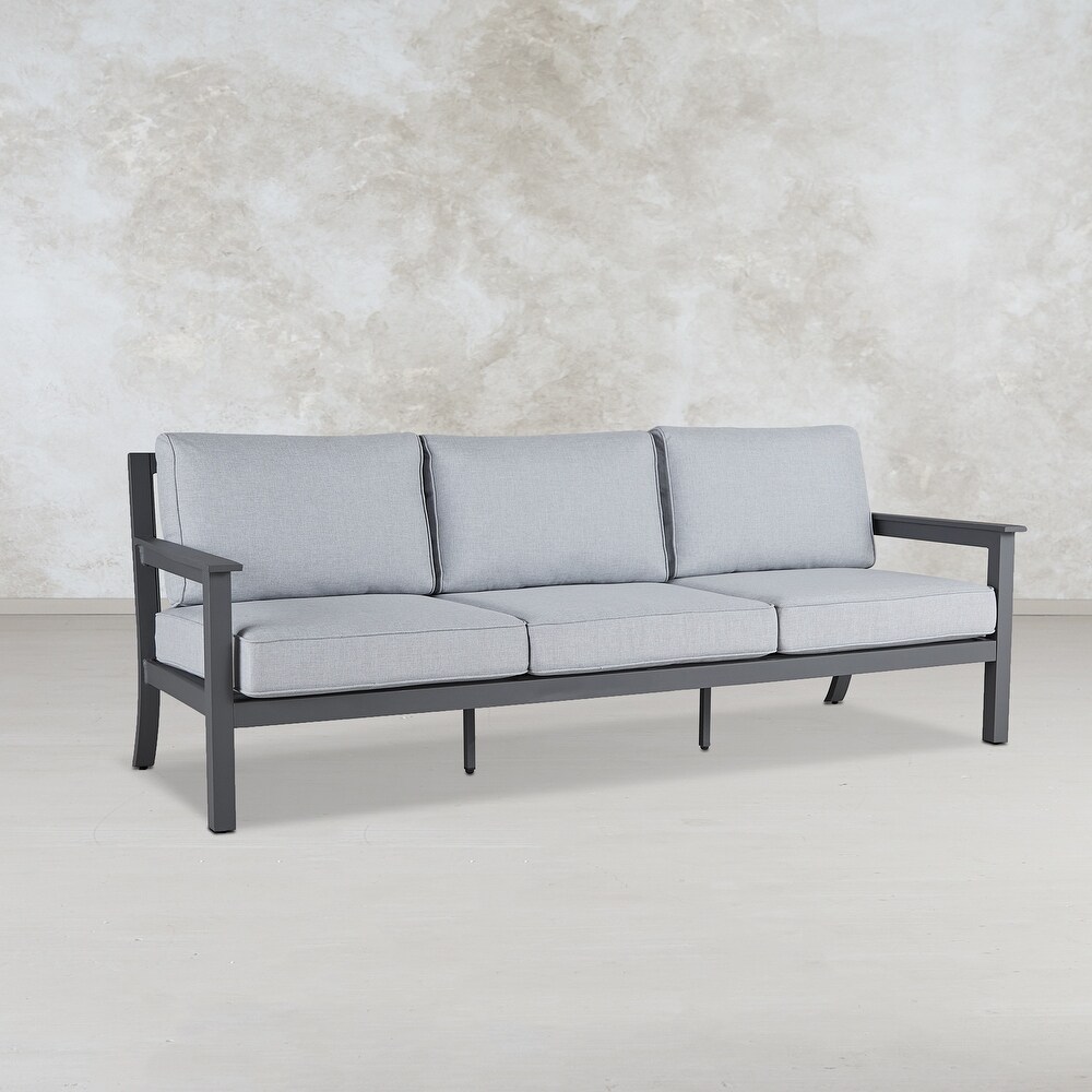 Ortun Outdoor Three Seat Sofa in Gray w/Gray Cushions by Real Flame