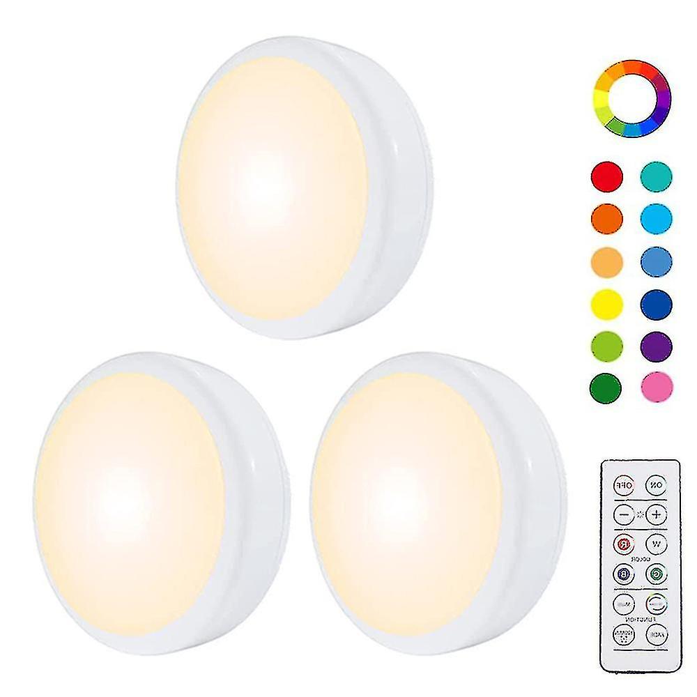 6pcs Night Light With 16 Colors Changeable Led Puck Lightings Battery Powered Dimmable Under Cabinet Lights Wireless， With 2 Remote Controls and Timing