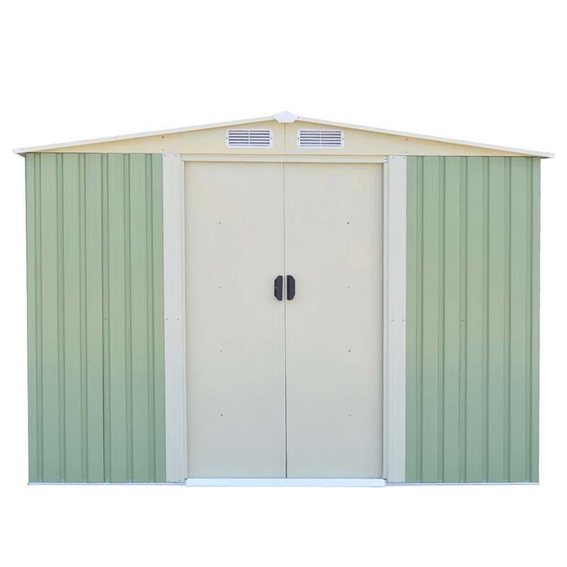 8 x 8 FT Outdoor Storage Shed Garden Tool Bike Shed, Galvanized Metal Shed with Air Vent & Slide Door