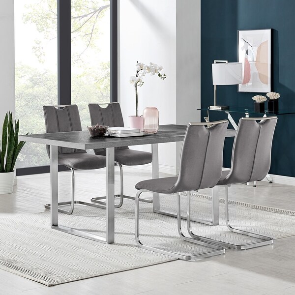 Pacific Modern Metal and Grey Upholstered Dining Chairs - Set of 2