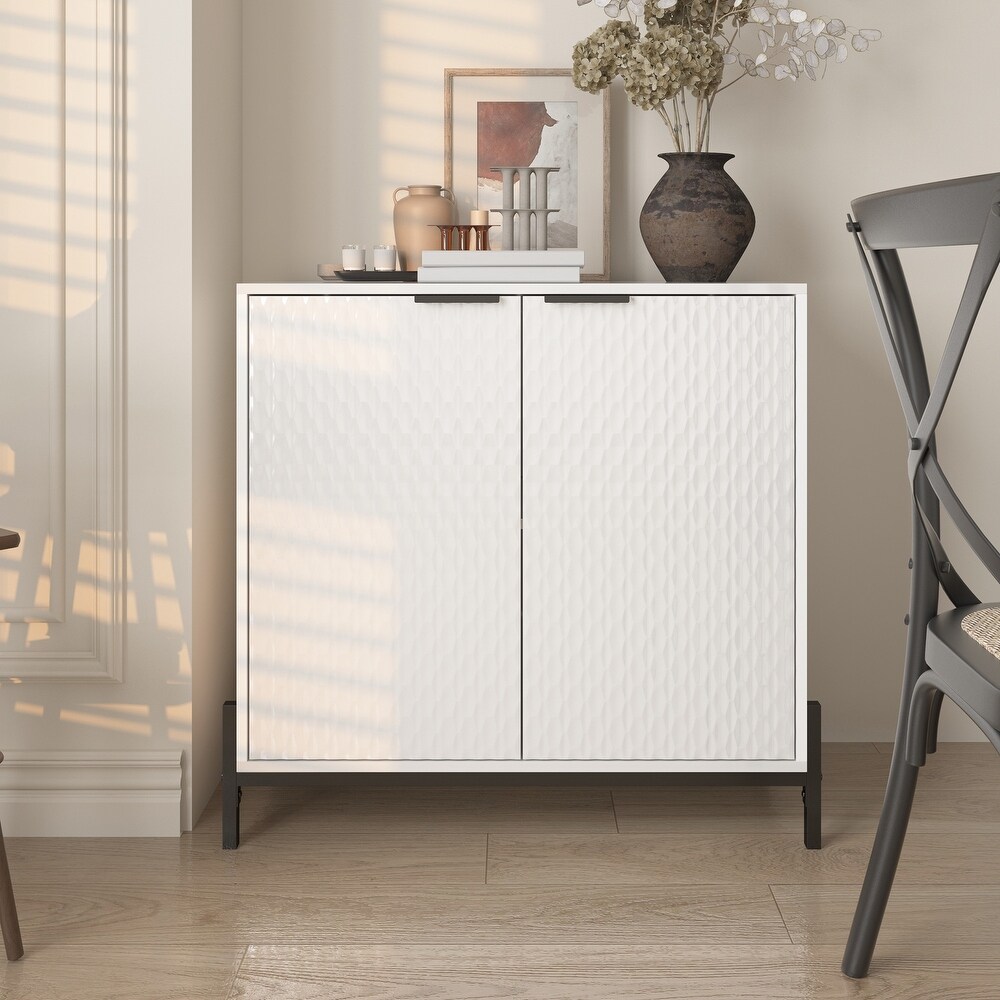 Clihome Modern Glossy Storage Accent Cabinet Sideboard