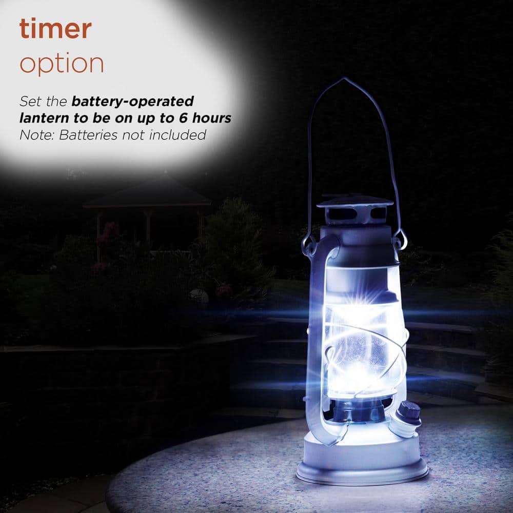 Alpine Corporation Indoor/Outdoor Hurricane Lantern with Cool White LED Lights and Timer BST124WT