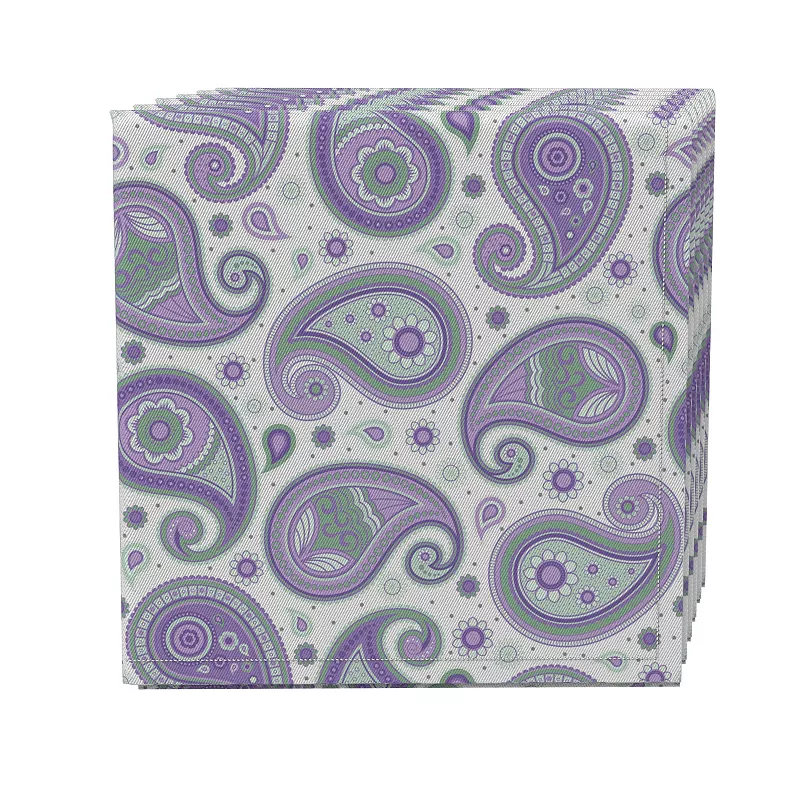 Napkin Set of 4， 100% Cotton， 20x20， Purple and Green Paisley