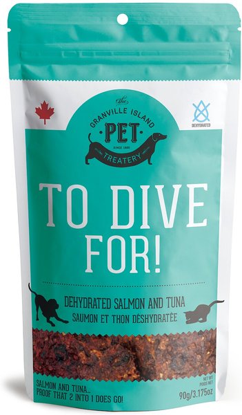 The Granville Island Pet Treatery To Dive For! Dehydrated Salmon and Tuna Dog and Cat Treats， 3.17-oz bag