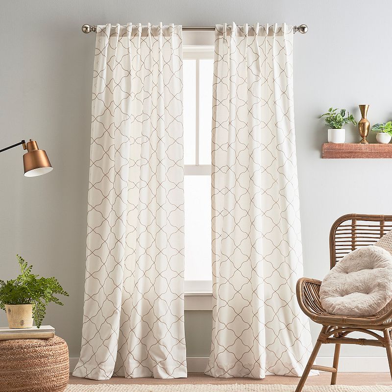 Peri Mallorca Embroidery Backtab 2-panel Window Curtain Set