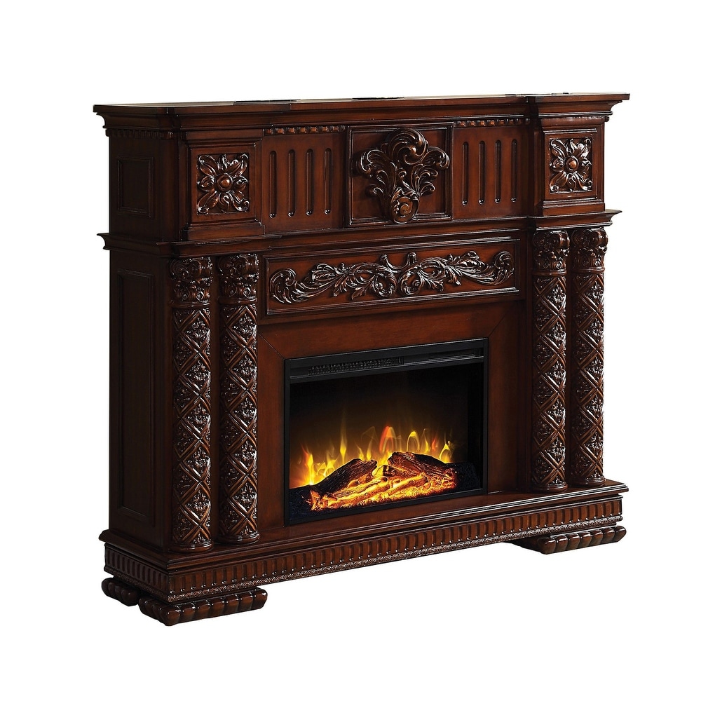 Jess 59 Inch Classical Electric Fireplace  Carved  Remote  Cherry Brown