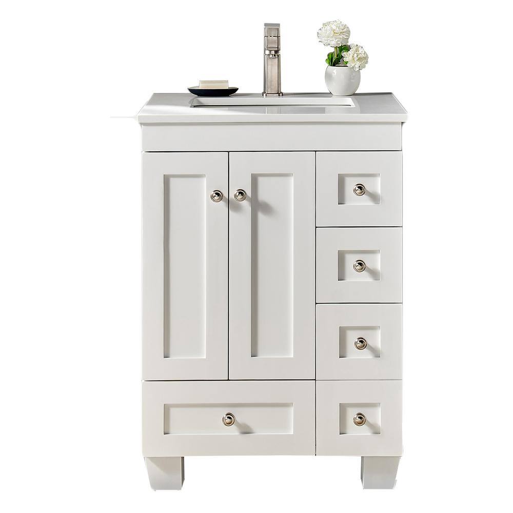 Eviva Acclaim 24 in. W x 22 in. D x 34 in. H Bath Vanity in White with White Quartz Top with White Sink EVVN69-24WH