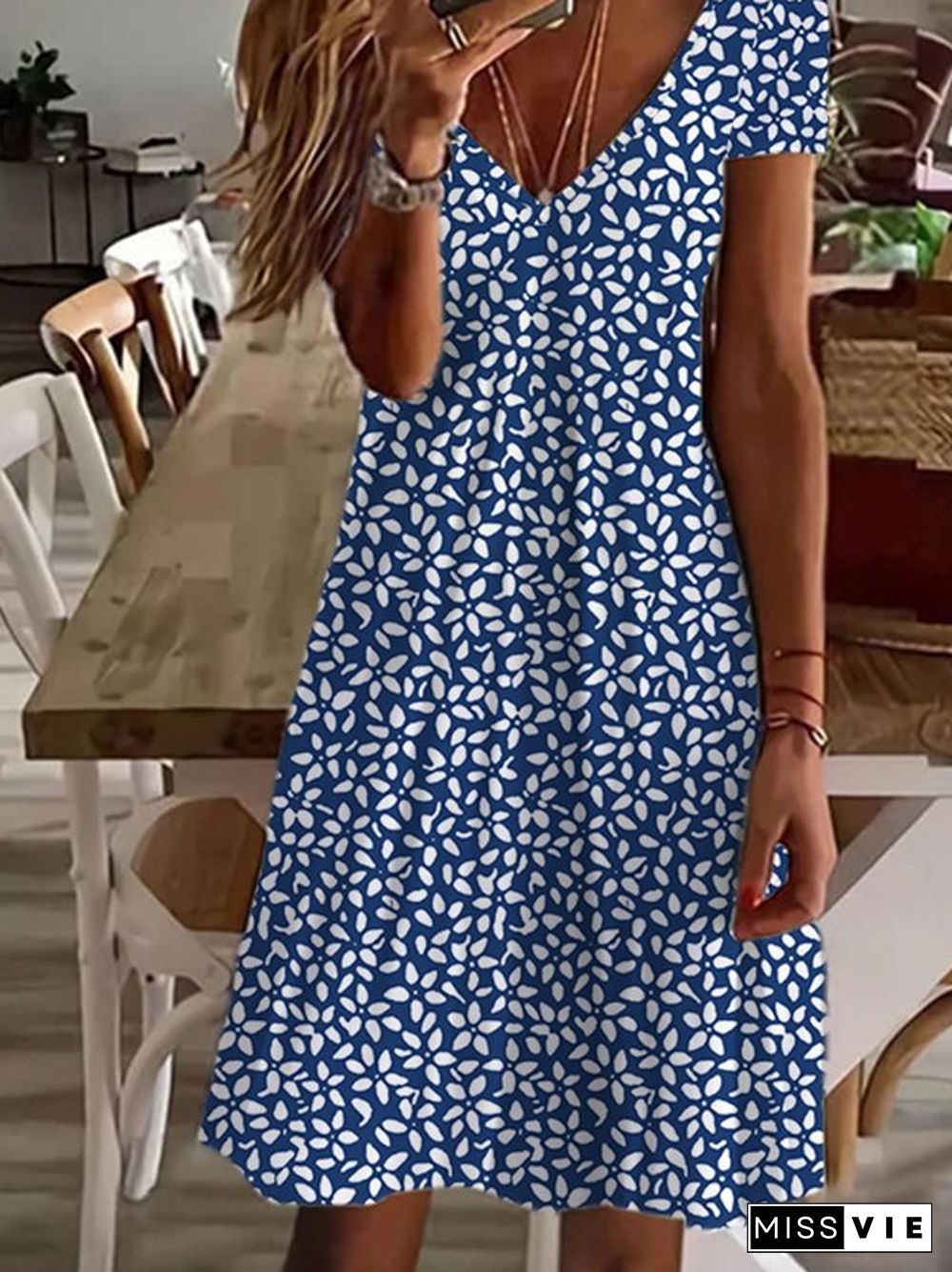 Floral V Neck Casual Dresses