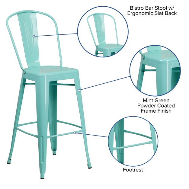 Emma And Oliver Commercial Gradeh Metal Indoor outdoor Barstool With Drain Holes And Back