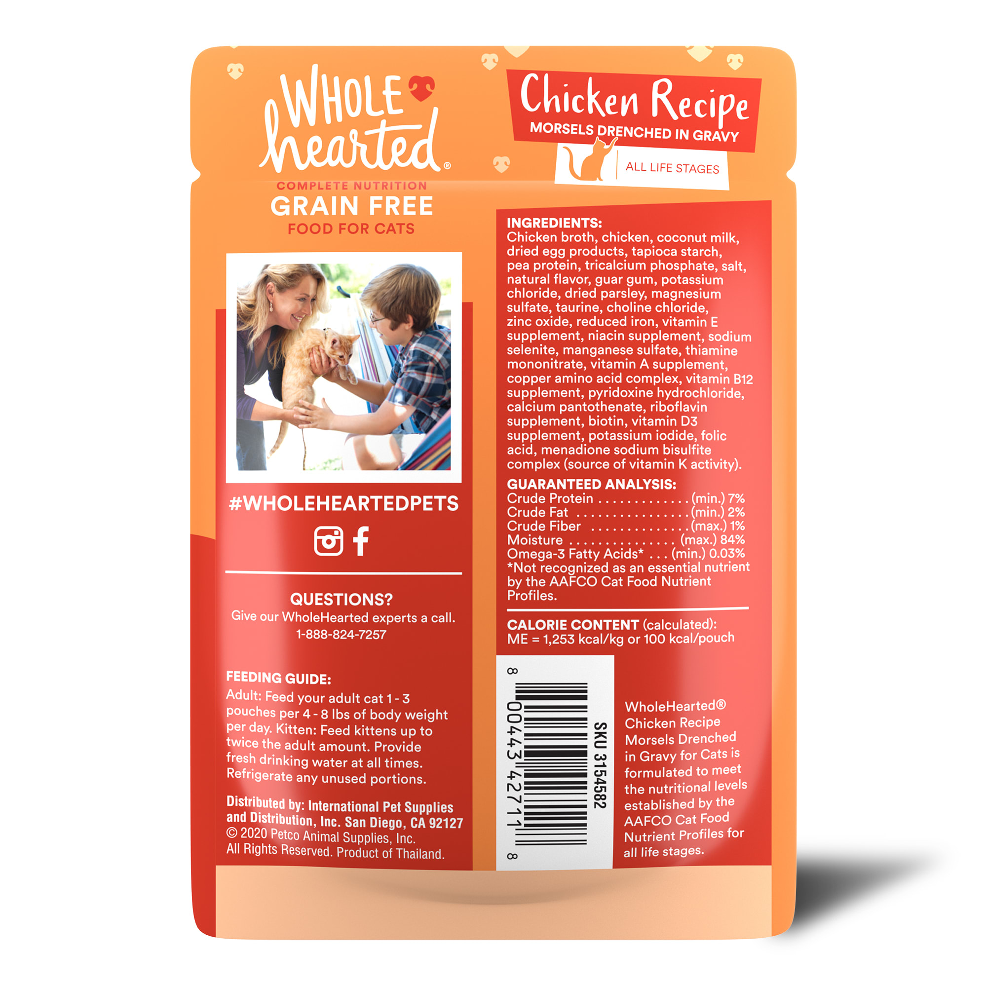 WholeHearted All Life Stages Grain-Free Chicken Recipe Morsels in Extra Gravy Wet Cat Food， 2.8 oz.， Case of 12