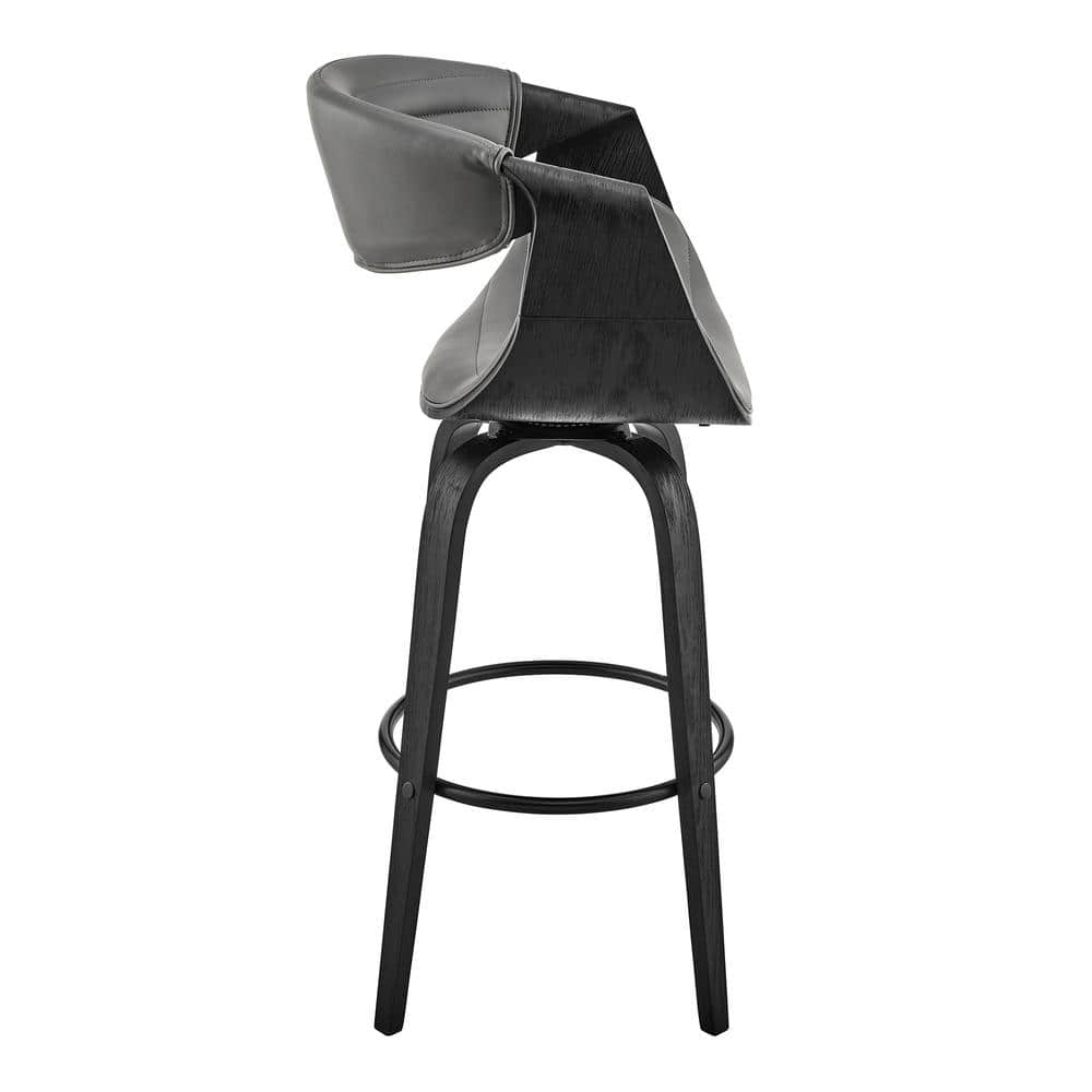 Armen Living Arya 30 in. Bar Height High Back Swivel Bar Stool in Grey Faux Leather and Black Wood LCAYBABLGR30