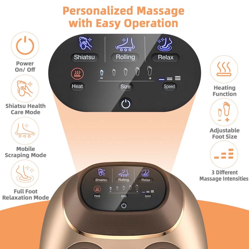 Shiatsu Foot Massager Machine with Heat, Deep Kneading, Rolling, Compression, Relieve Foot Pain & Plantar Fasciitis, Fits Feet Up to Men Size 12