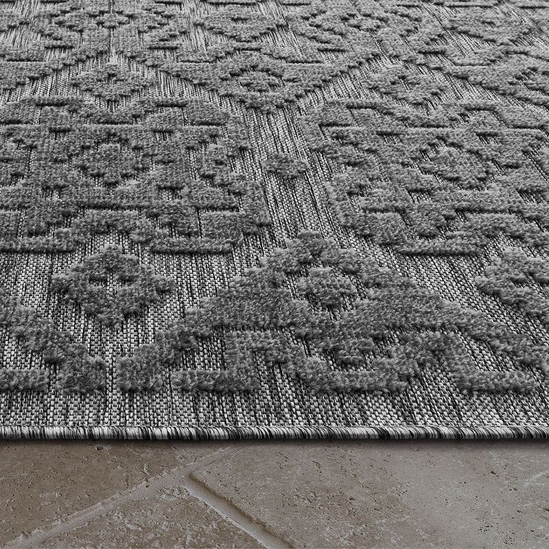 Stylish Outdoor Rug Marrakesh Diamond Pattern with High-Low Effect