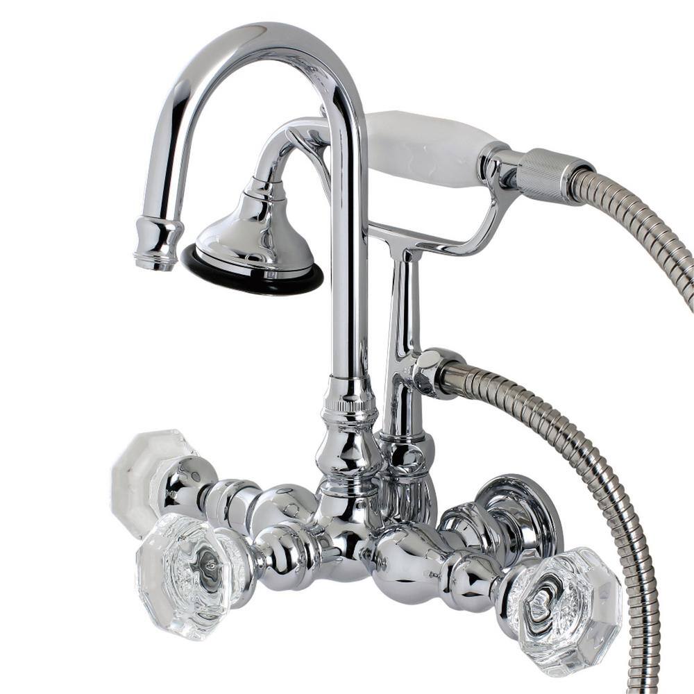 Kingston Brass Vintage Crystal 3-38 in. Center 3-Handle Claw Foot Tub Faucet with Handshower in Chrome HAE8T1WCL