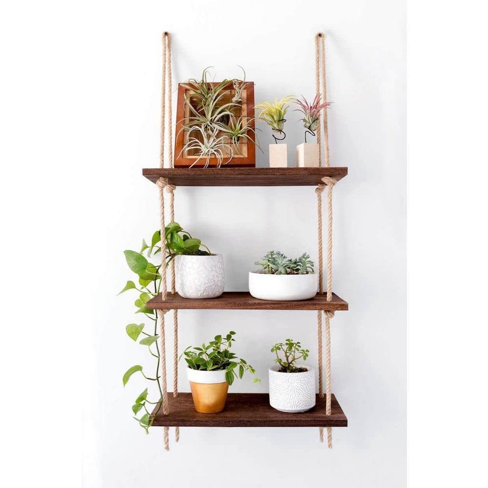 Hanging Rack 3-Tiers Wooden Wall Shelf Plant Storage Rack Decoration Bathroom Living Room Bedroom Apartment B07DLMP23H