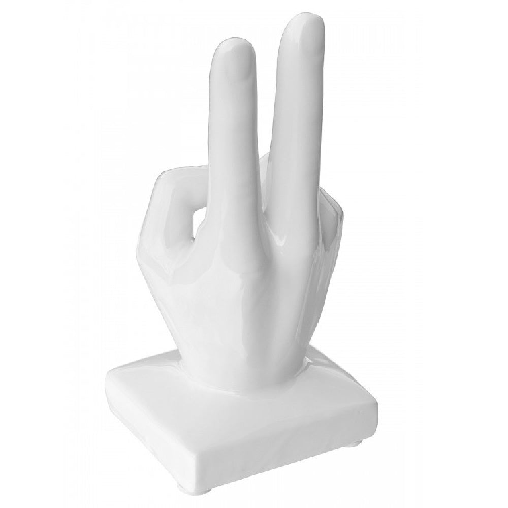 Britalia 880017 White Ceramic V for Victory Hand Sign Sculpture 18cm