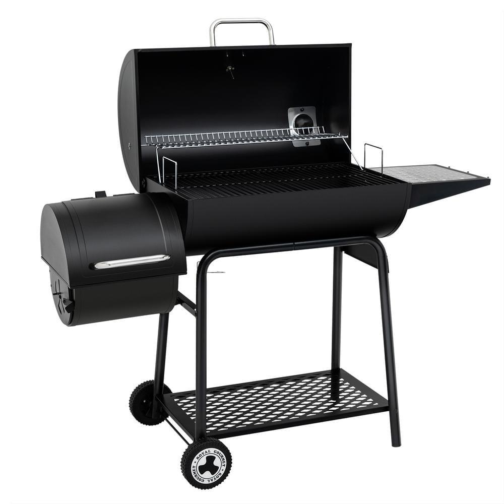 Royal Gourmet Barrel Charcoal Grill 30 in Black with Offset Smoker for Patio and Parties Outdoor Backyard