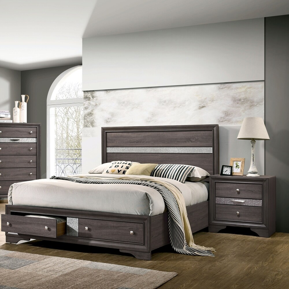 Bara Contemporary Grey Solid Wood 2 Piece Storage Platform Bedroom Set by Furniture of America