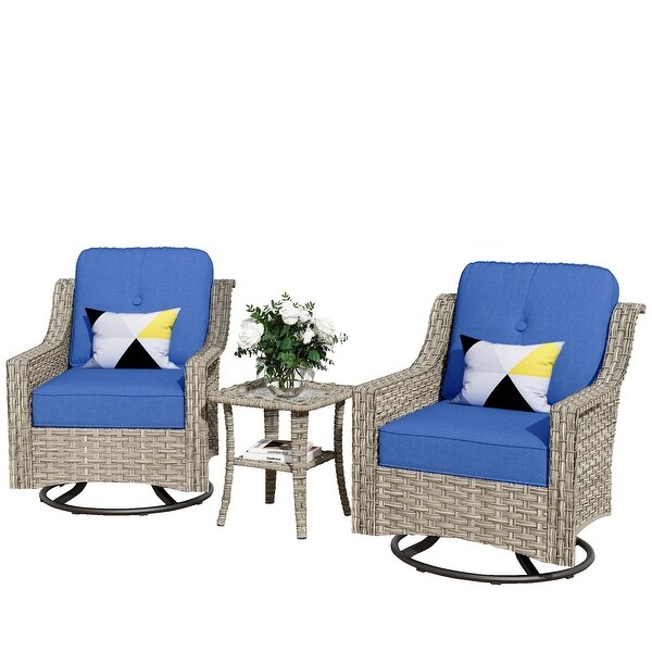 XIZZI 3Piece Swivel Rocking Chair Rattan Wicker Outdoor Patio Furniture Bistro Set