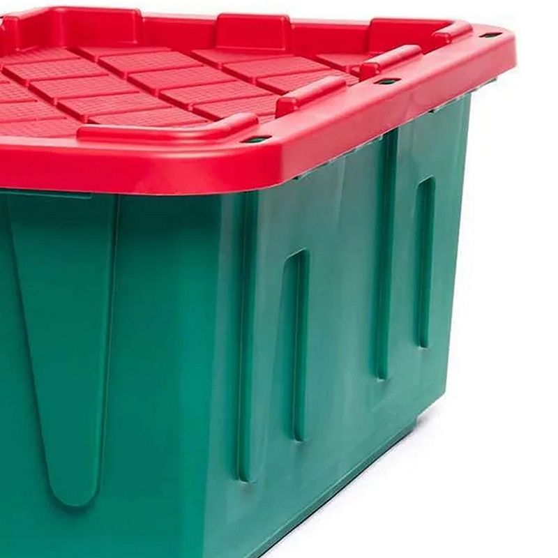 HOMZ Durable 27 Gallon Heavy Duty Holiday Storage Tote， Green/Red， (4 Pack)