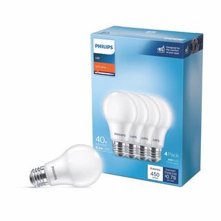 Philips 40-Watt Equivalent A19 Non-Dimmable E26 LED Light Bulb Soft White 2700K (4-Pack) 565341