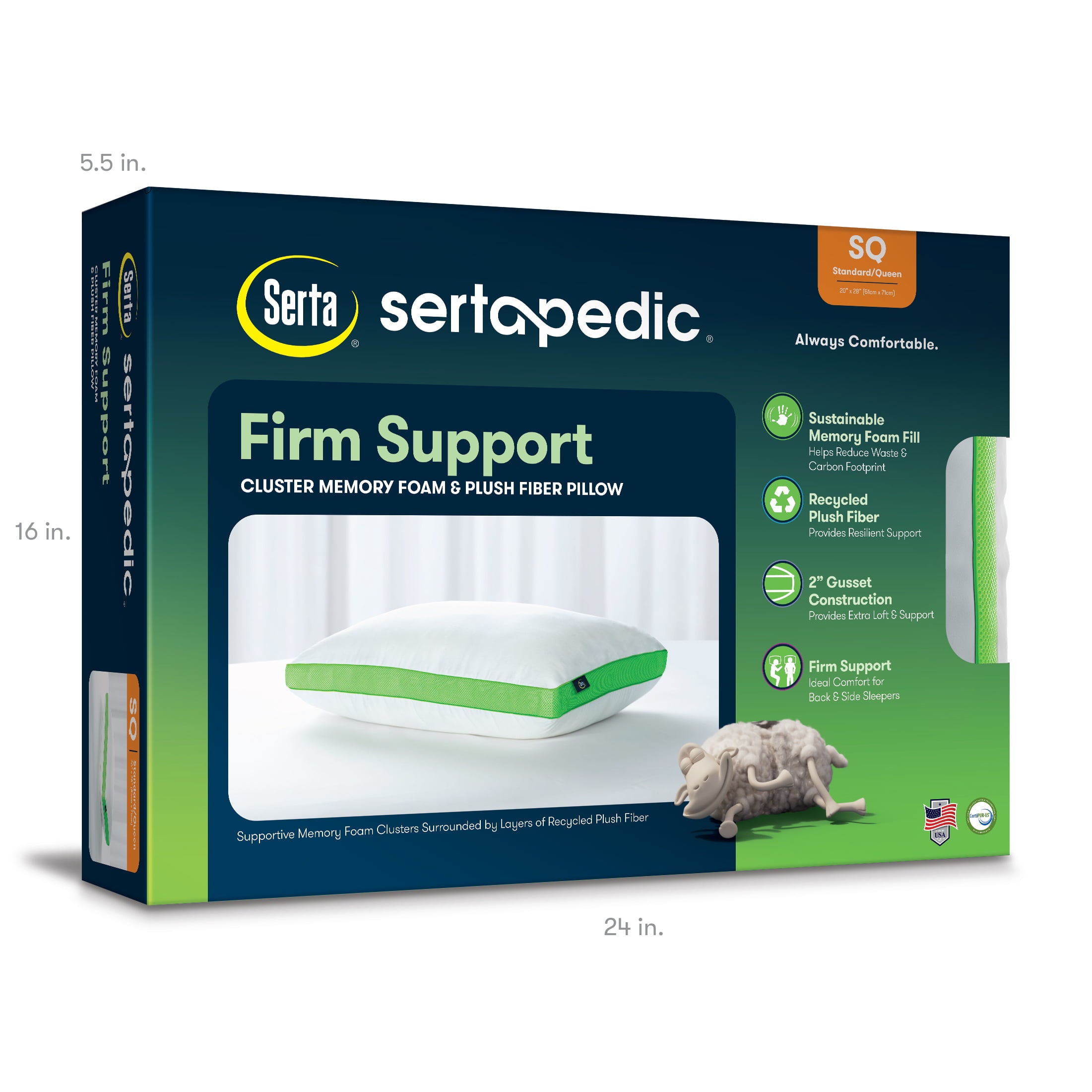 Sertapedic Medium Support Memory Foam Cluster Pillow, Standard Size