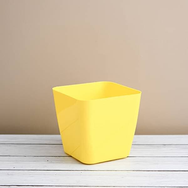 5.5 inch (14 cm) Square Plastic Planter with Rounded Edges (Yellow) (set of 6)