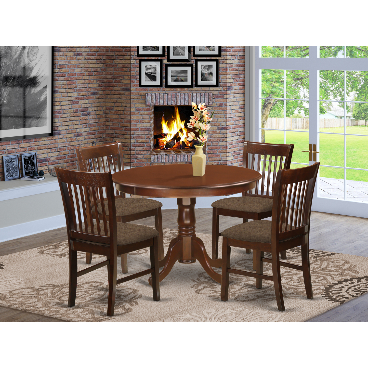 HLNO5-MAH-C 5 Pc set with a Kitchen Table and 4 Dinette Chairs in Mahogany