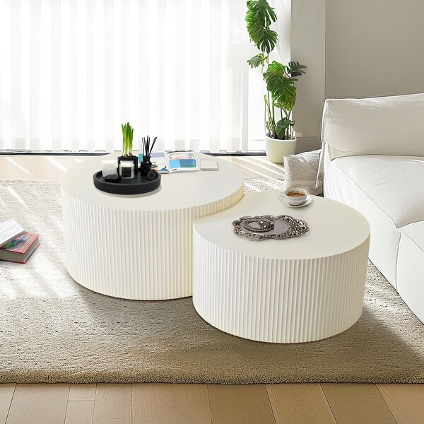 Vertical Stripe Design Nesting Coffee Table Set for Living Room