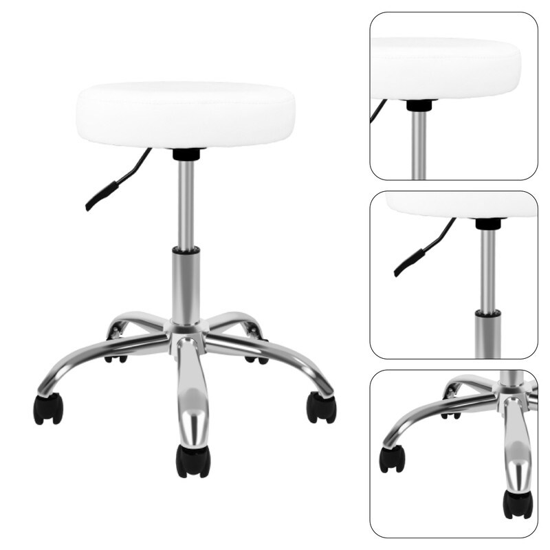 Extra Comfortable adjustable stool White chair wheels Metal rolling shop stools