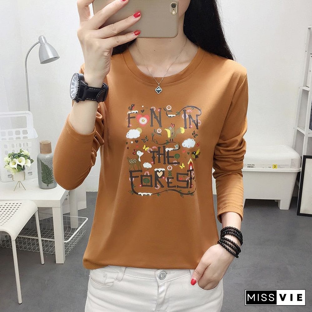 Christmas Gift Poleras Mujer Harajuku T Shirt Women Long Sleeve Autumn Winter T-Shirt Plus Size Tshirt Woman Tee Shirt Femme Khaki Blue