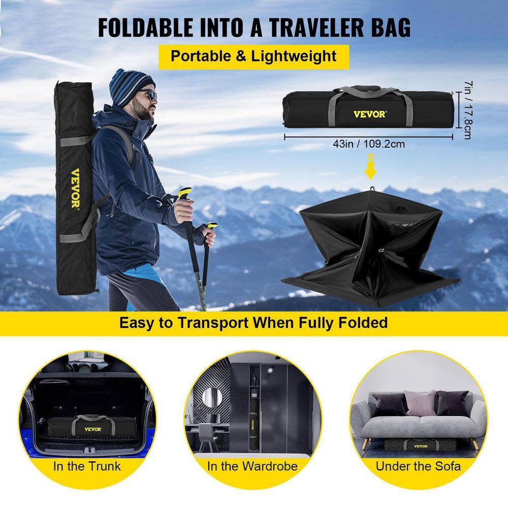 VEVOR Pop-Up Ice Fishing Tent 2 To 3 Person Portable Ice Shelter with Waterproof Oxford Fabric for Winter Fishing Black HSBDZP00000000001V0