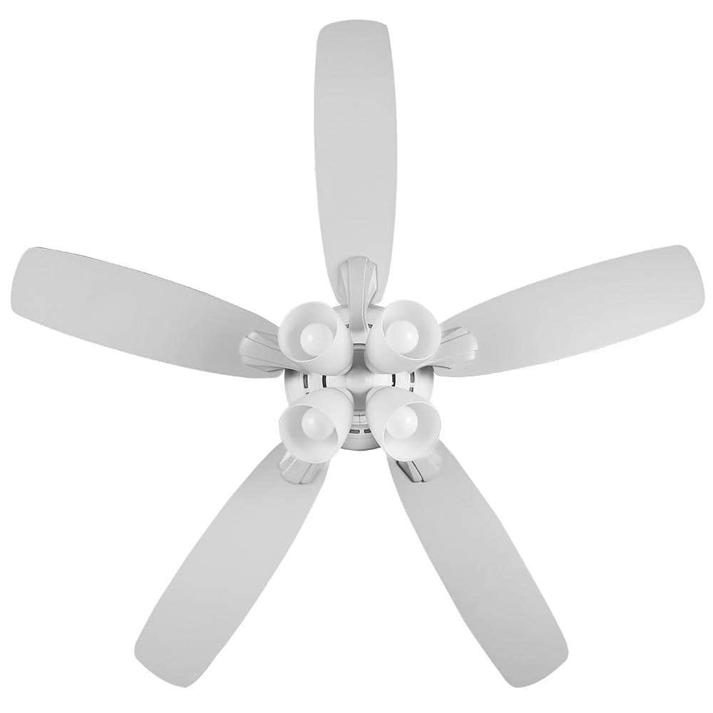 Hampton Bay Hollis 52 in Indoor LED Matte White Dry Rated Ceiling Fan with 5 Reversible Blades Light Kit and Remote Control