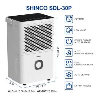 Shinco 30 pt. 1500 sq.ft. Dehumidifier in White with Auto Defrost Quietly Remove Moisture Activated Carbon Filter Timer JSXKRY071801