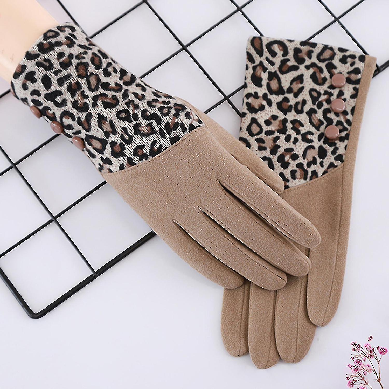 Women's Leopard Gloves with Fleece T-Screen for Index Finger