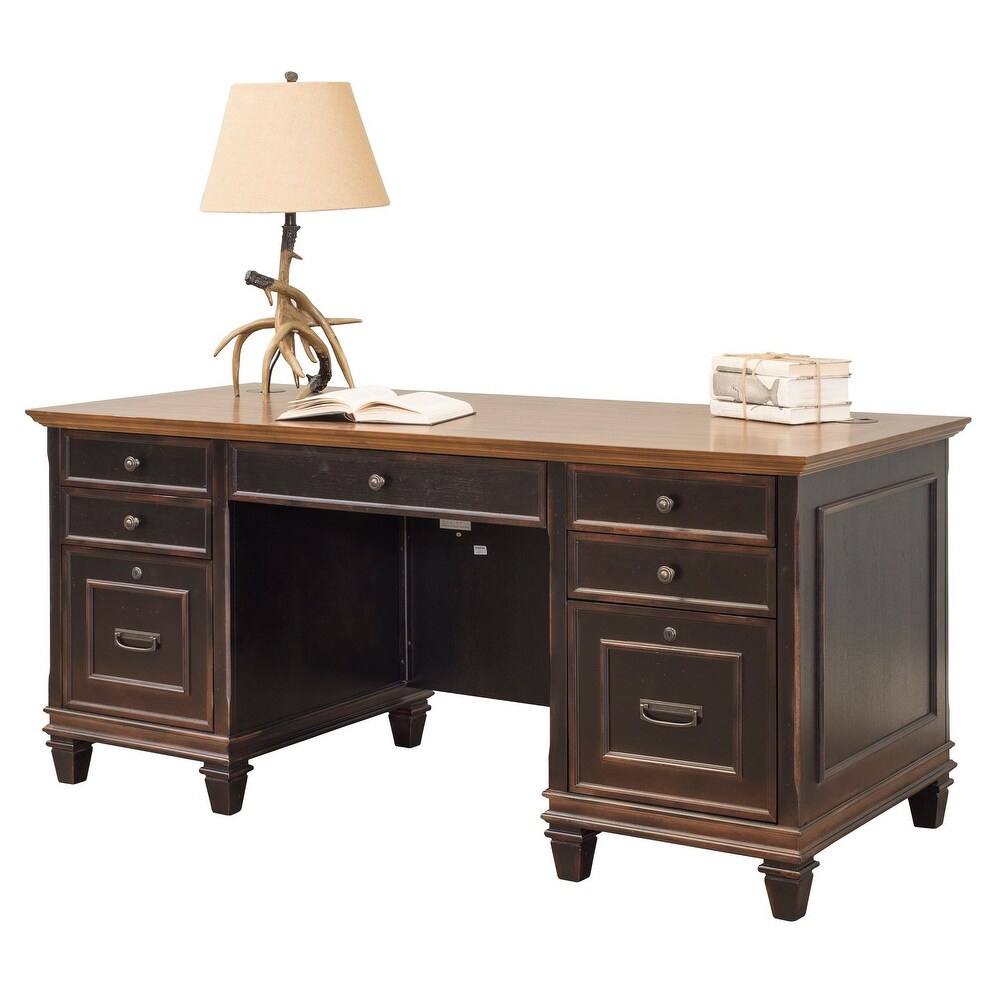 Hartford Wood Double Pedestal Desk  Office Desk  Office Table  Black