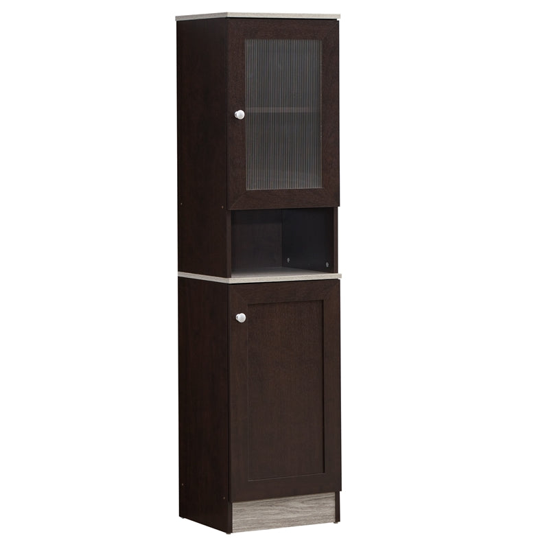 Pemberly Row 63 Slim Open Shelf Plus Top Kitchen Pantry in Chocolate-Gray Wood