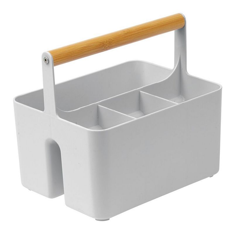 mDesign Plastic Kitchen Tote， Divided Basket Bin with Wood Handle