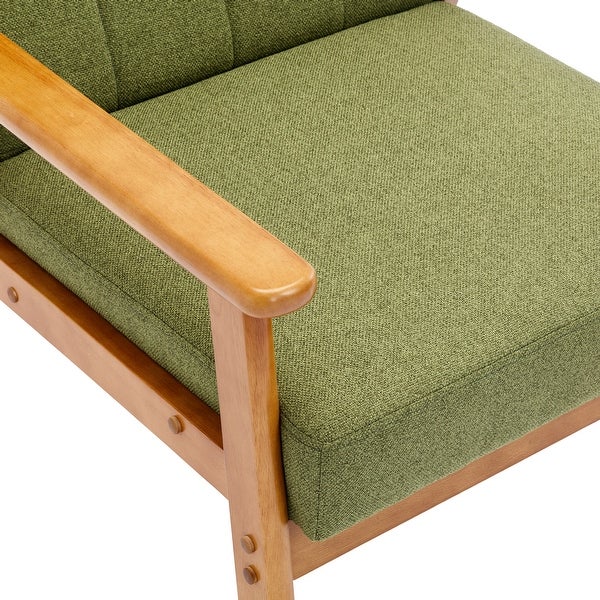 Modern Solid Wood Armrest Accent Chair， Mid-Century Linen Upholstered Button Lounge Chairs， for Livingroom Chair， Green