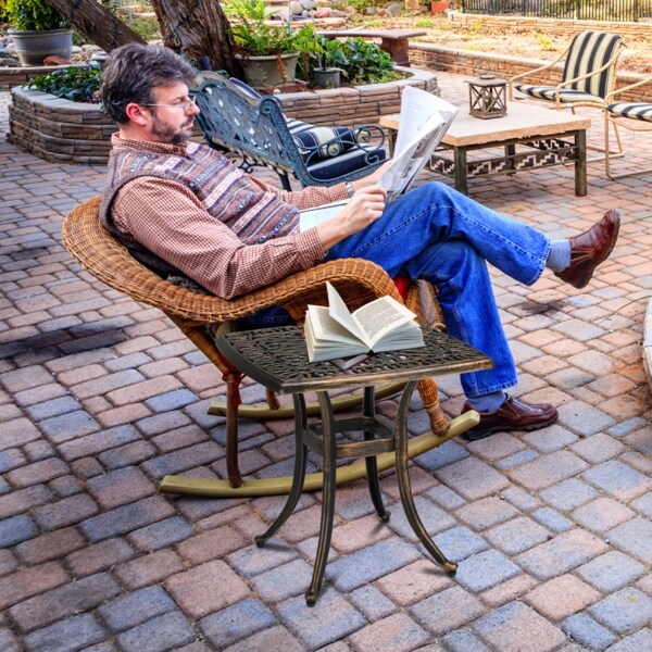 Square Garden Cast Aluminum Table Bronze Patio Side Table