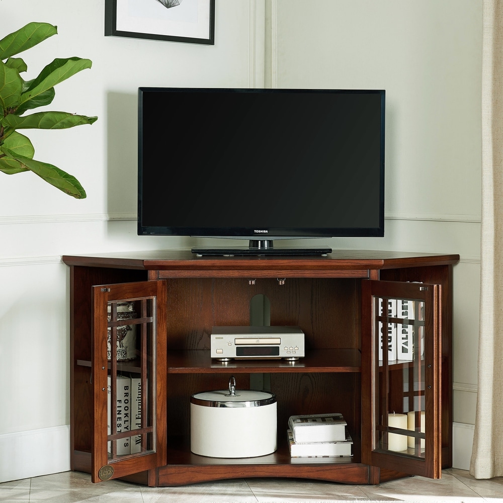 Leick Home Solid Wood Mission Oak Two Door Corner TV Stand