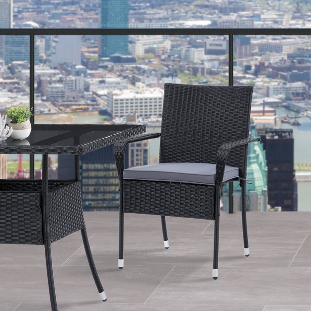 Parksville 2pk Patio Stackable Dining Chairs With Cushions Black gray Corliving